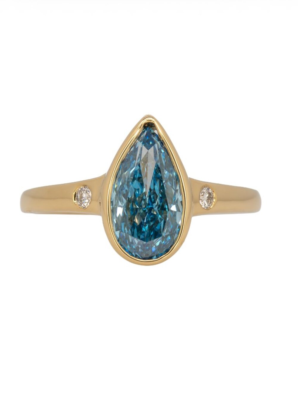 2ct Pear-Shaped Blue Lab Diamond Ring in 14K Yellow Gold with Diamond Accents